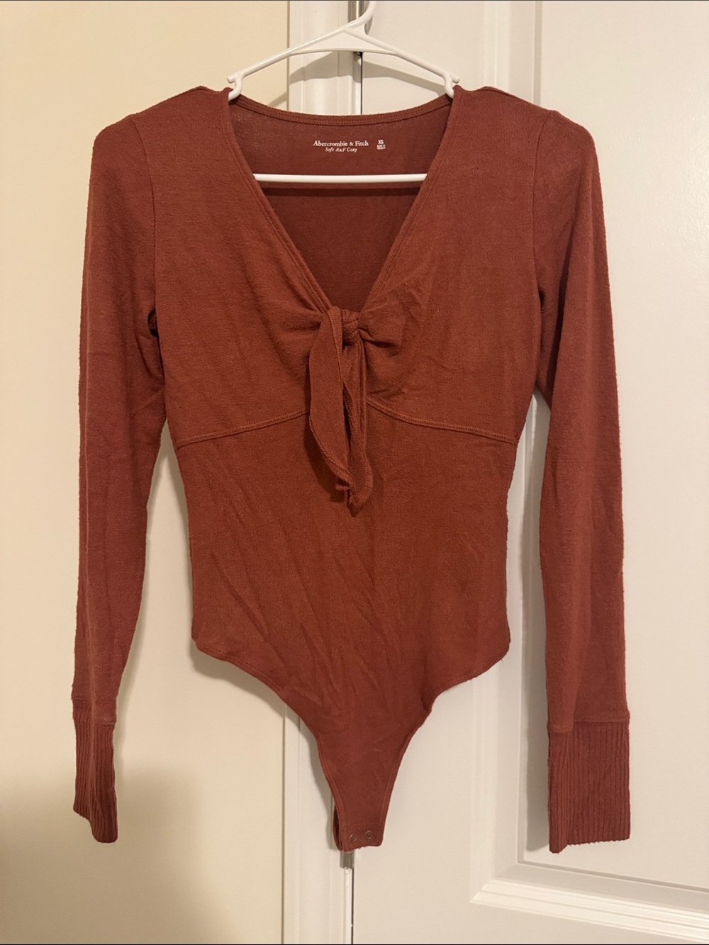 Abercrombie & Fitch Rust/ Burnt Orange Tie-Front Long Sleeve Women’s Bodysuit